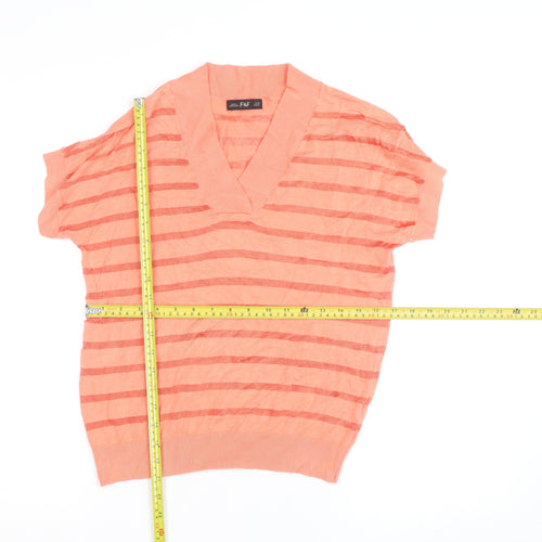 F&F Women's Pink Striped Knit Short Sleeve V-Neck Top XS