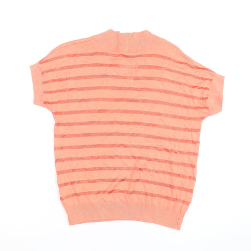 F&F Women's Pink Striped Knit Short Sleeve V-Neck Top XS