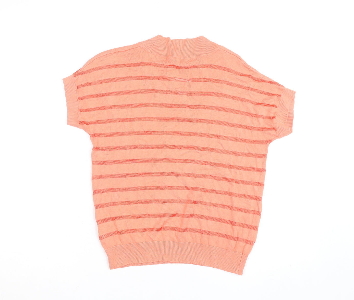 F&F Women's Pink Striped Knit Short Sleeve V-Neck Top XS