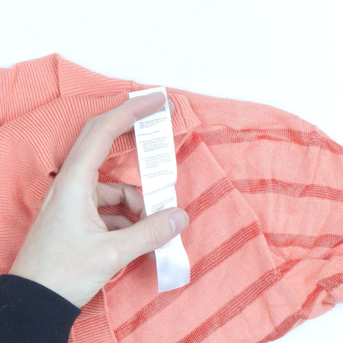 F&F Women's Pink Striped Knit Short Sleeve V-Neck Top XS