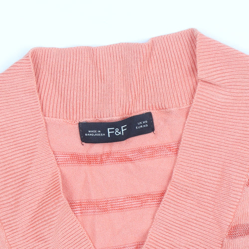 F&F Women's Pink Striped Knit Short Sleeve V-Neck Top XS