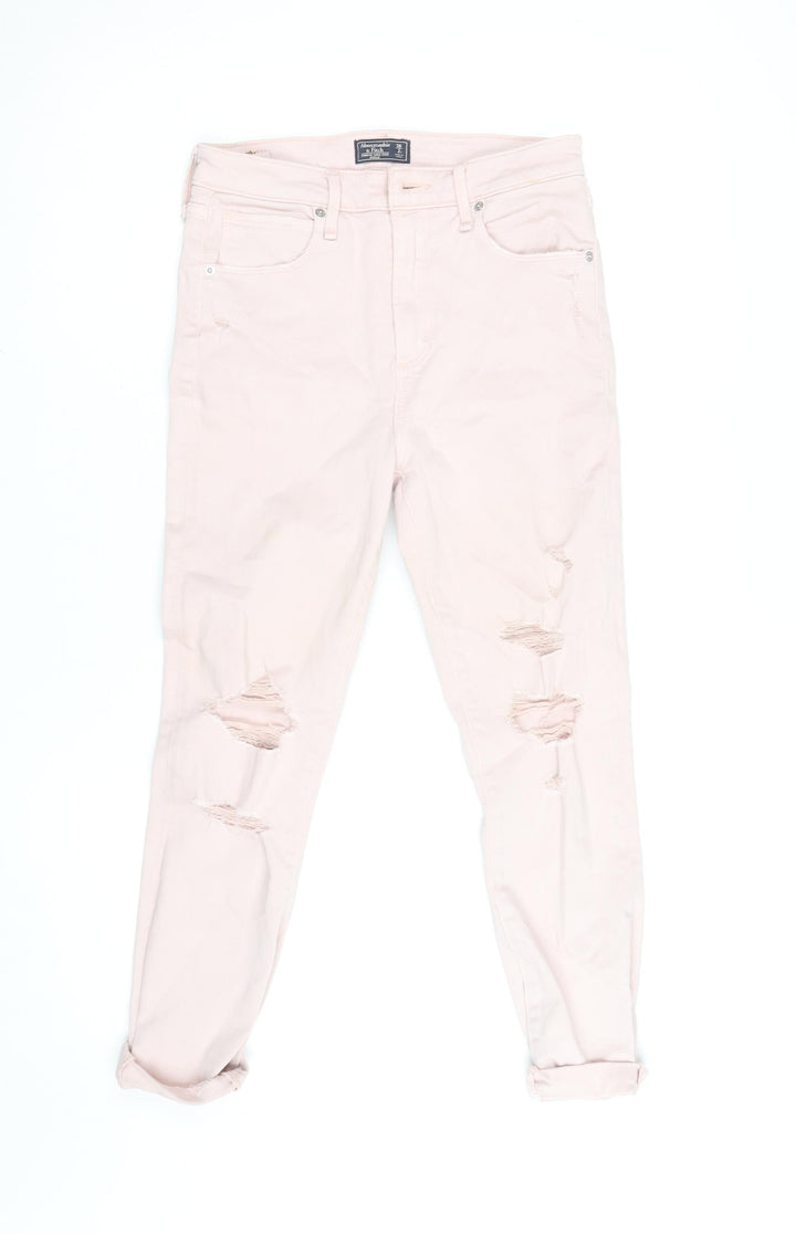 Abercrombie & Fitch Womens Pink 2 High Rise Ankle Distressed Jeans