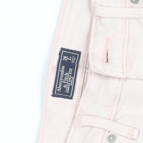 Abercrombie & Fitch Womens Pink 2 High Rise Ankle Distressed Jeans