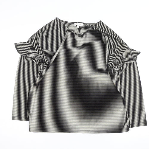 Warehouse Women’s Black Striped Ruffle Cold Shoulder Jersey Top Size 16
