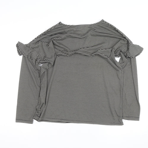 Warehouse Women’s Black Striped Ruffle Cold Shoulder Jersey Top Size 16