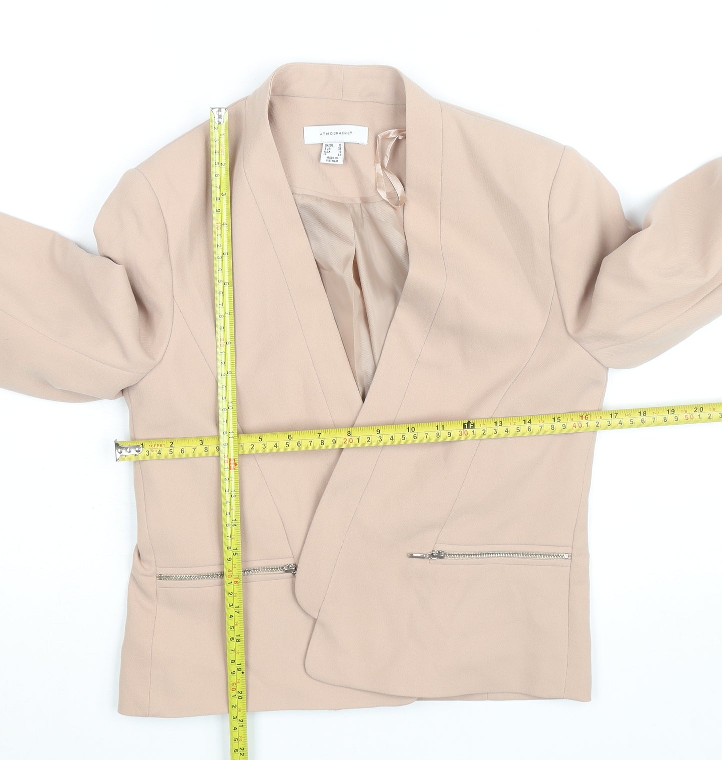Atmosphere Women Beige Size 10 Blazer Jacket with Zip Pockets
