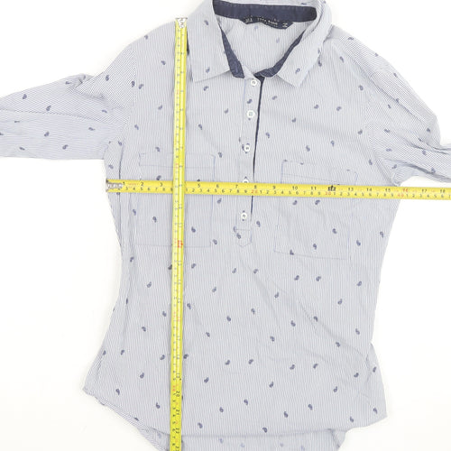 Zara Basic Women Blue Striped Paisley Long Sleeve Blouse Size 8