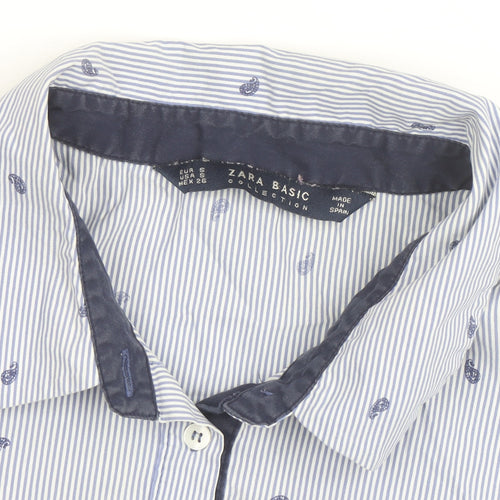 Zara Basic Women Blue Striped Paisley Long Sleeve Blouse Size 8