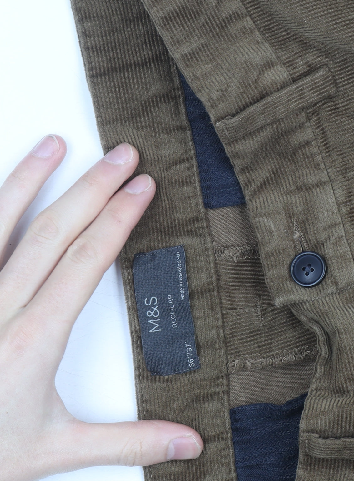 Marks and Spencer Men's Brown Corduroy Regular Fit Trousers Size 36W 31L