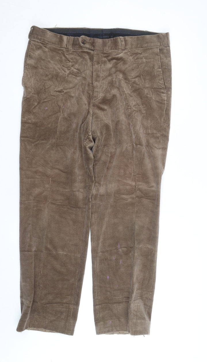 Brook Taverner Men's Brown Corduroy Regular Fit Chino Trousers 34W 30L