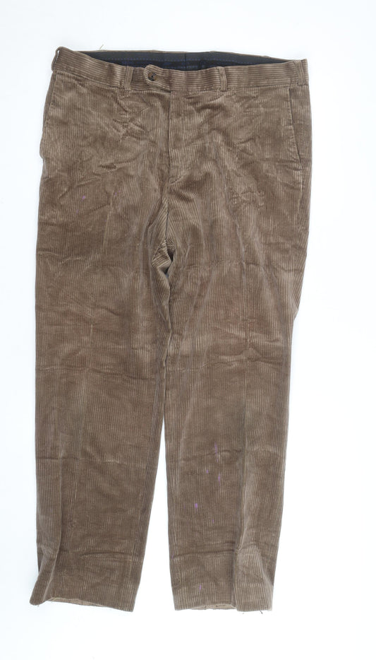 Brook Taverner Men's Brown Corduroy Regular Fit Chino Trousers 34W 30L