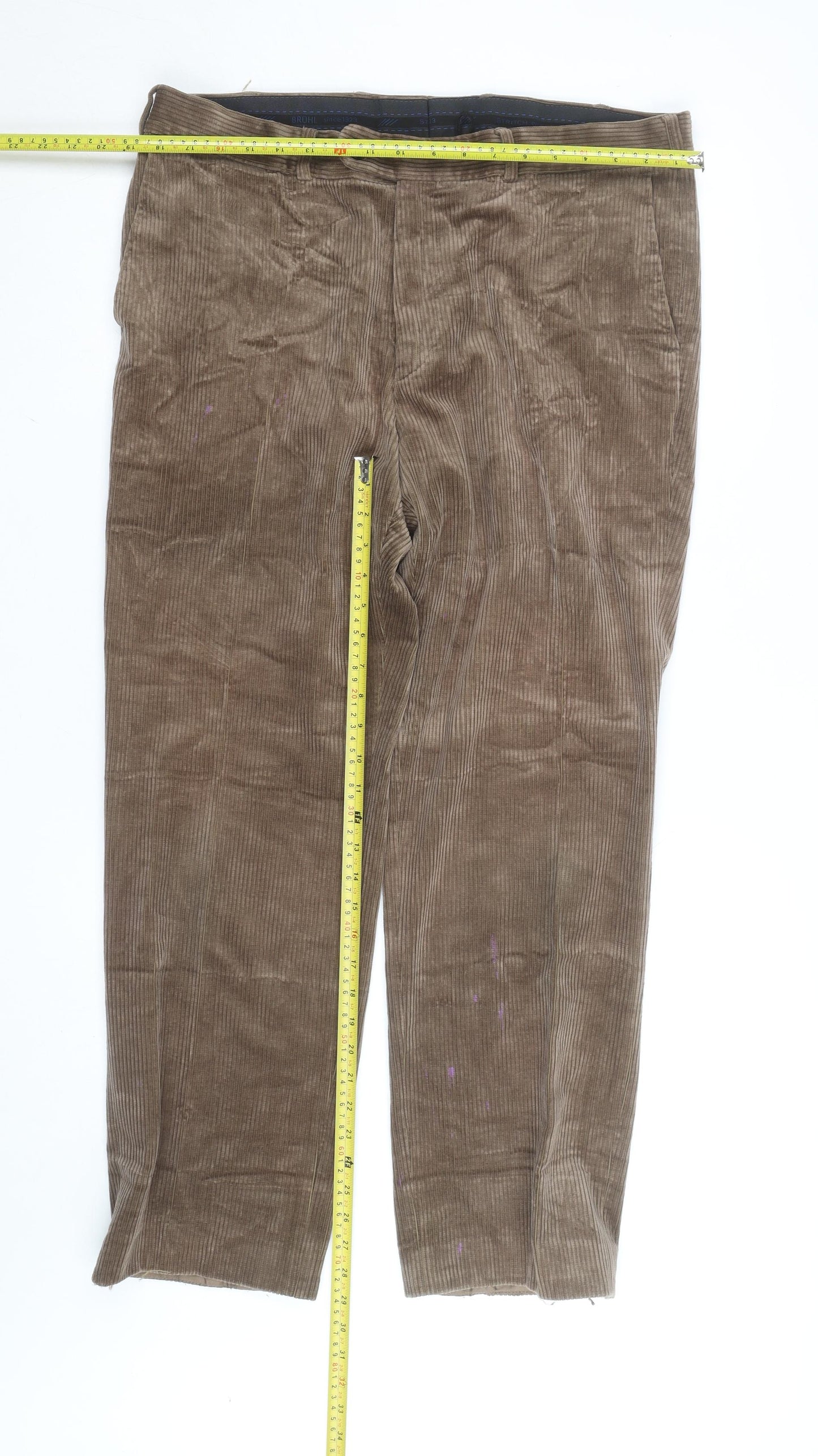 Brook Taverner Men's Brown Corduroy Regular Fit Chino Trousers 34W 30L