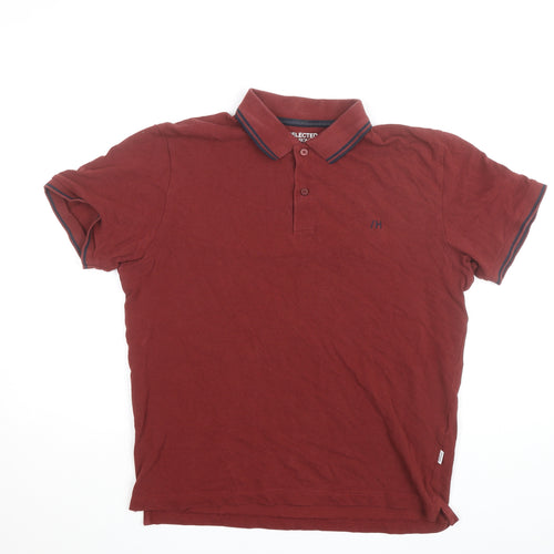 SELECTED HOMME Men’s Red Cotton Polo Shirt Size L Regular Fit