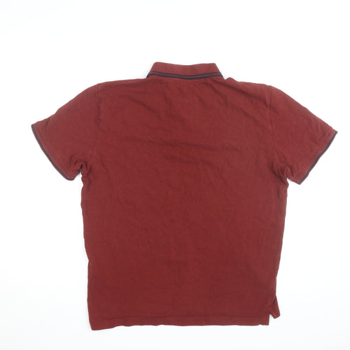 SELECTED HOMME Men’s Red Cotton Polo Shirt Size L Regular Fit