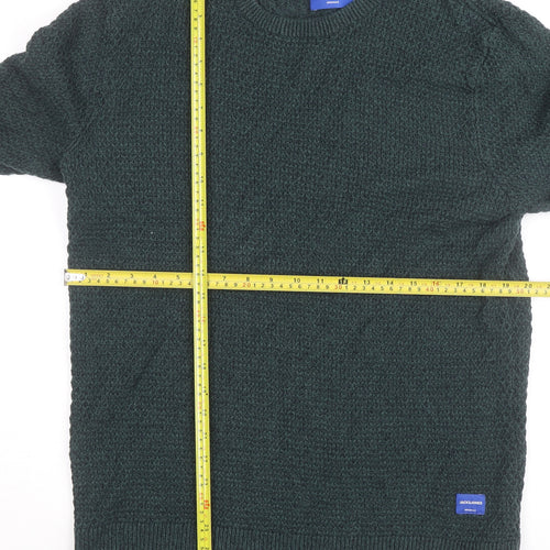Jack & Jones Mens Green Cotton Knit Crew Neck Jumper Size M