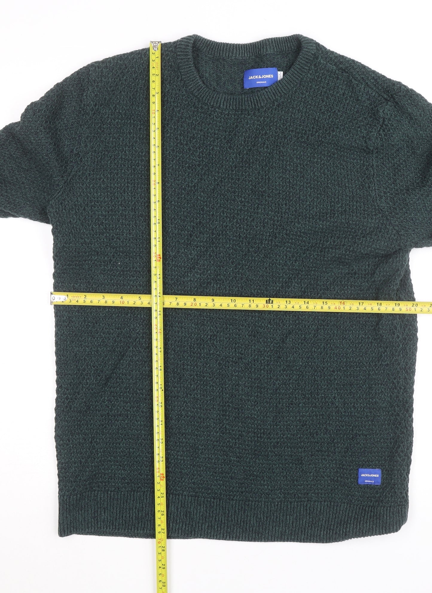 Jack & Jones Mens Green Cotton Knit Crew Neck Jumper Size M