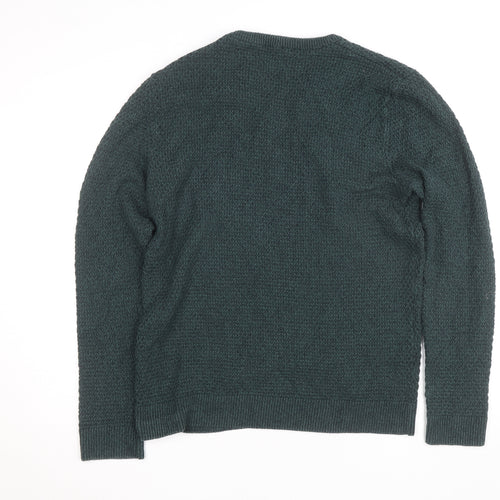 Jack & Jones Mens Green Cotton Knit Crew Neck Jumper Size M