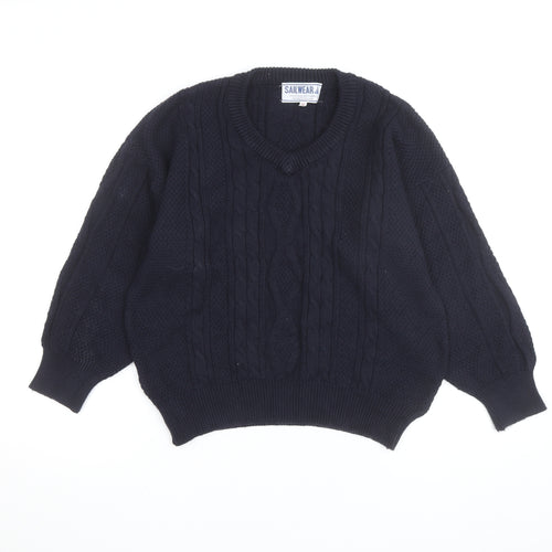 Sailwear Men's Blue Cable-Knit V-Neck Cotton Jumper S