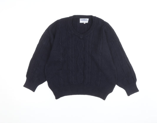 Sailwear Men's Blue Cable-Knit V-Neck Cotton Jumper S