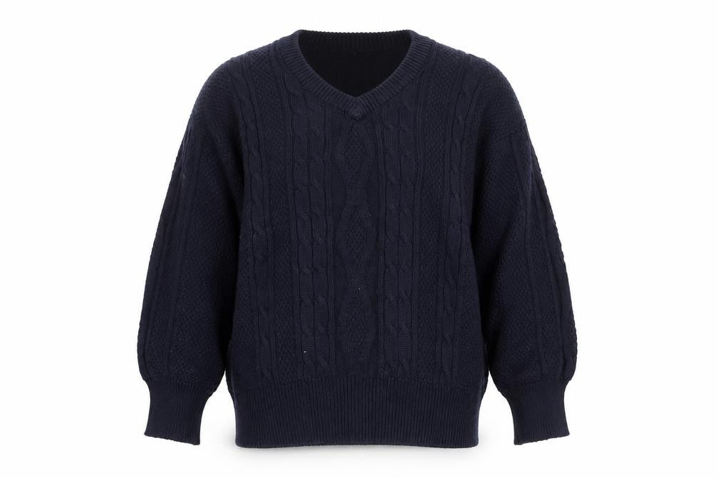 Sailwear Men's Blue Cable-Knit V-Neck Cotton Jumper S