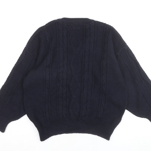 Sailwear Men's Blue Cable-Knit V-Neck Cotton Jumper S