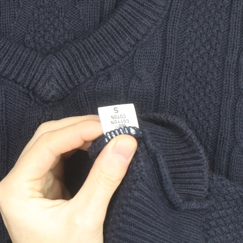 Sailwear Men's Blue Cable-Knit V-Neck Cotton Jumper S