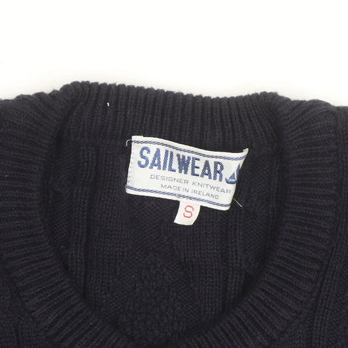Sailwear Men's Blue Cable-Knit V-Neck Cotton Jumper S