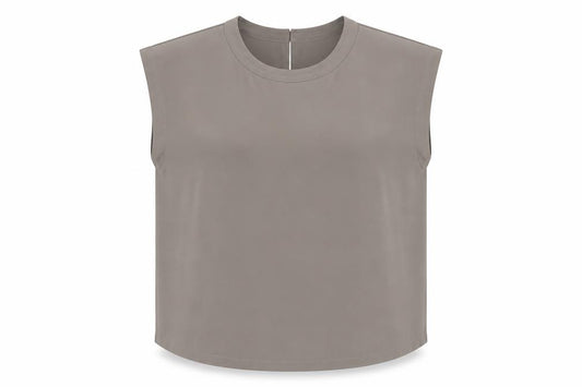Front view of Gallery Women's Beige Sleeveless Crew Neck Blouse, size 12