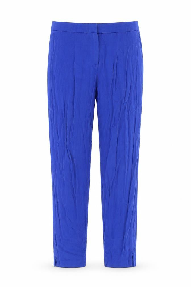 Front view of H&M Women's Blue Viscose Straight Trousers, size 6