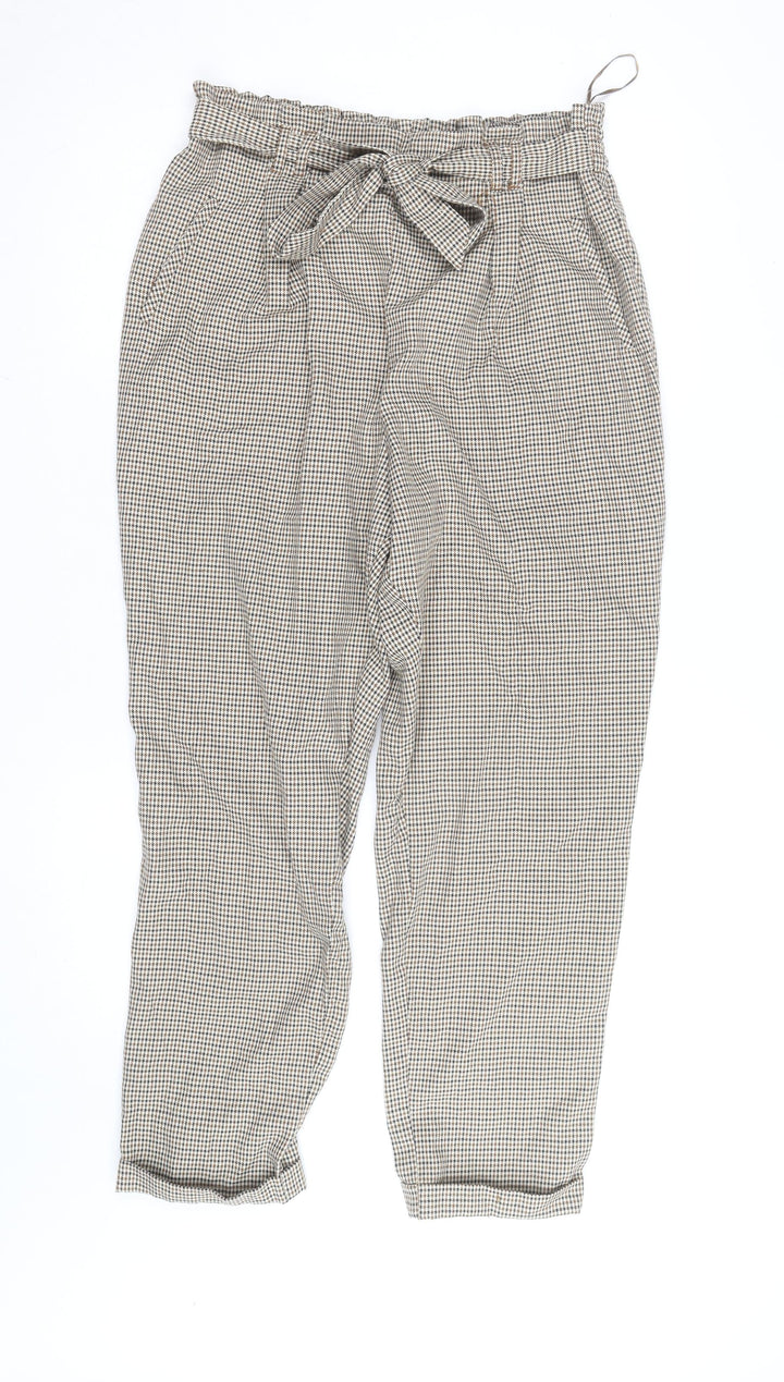 Primark Women’s Brown Check Paperbag Trousers Size 16