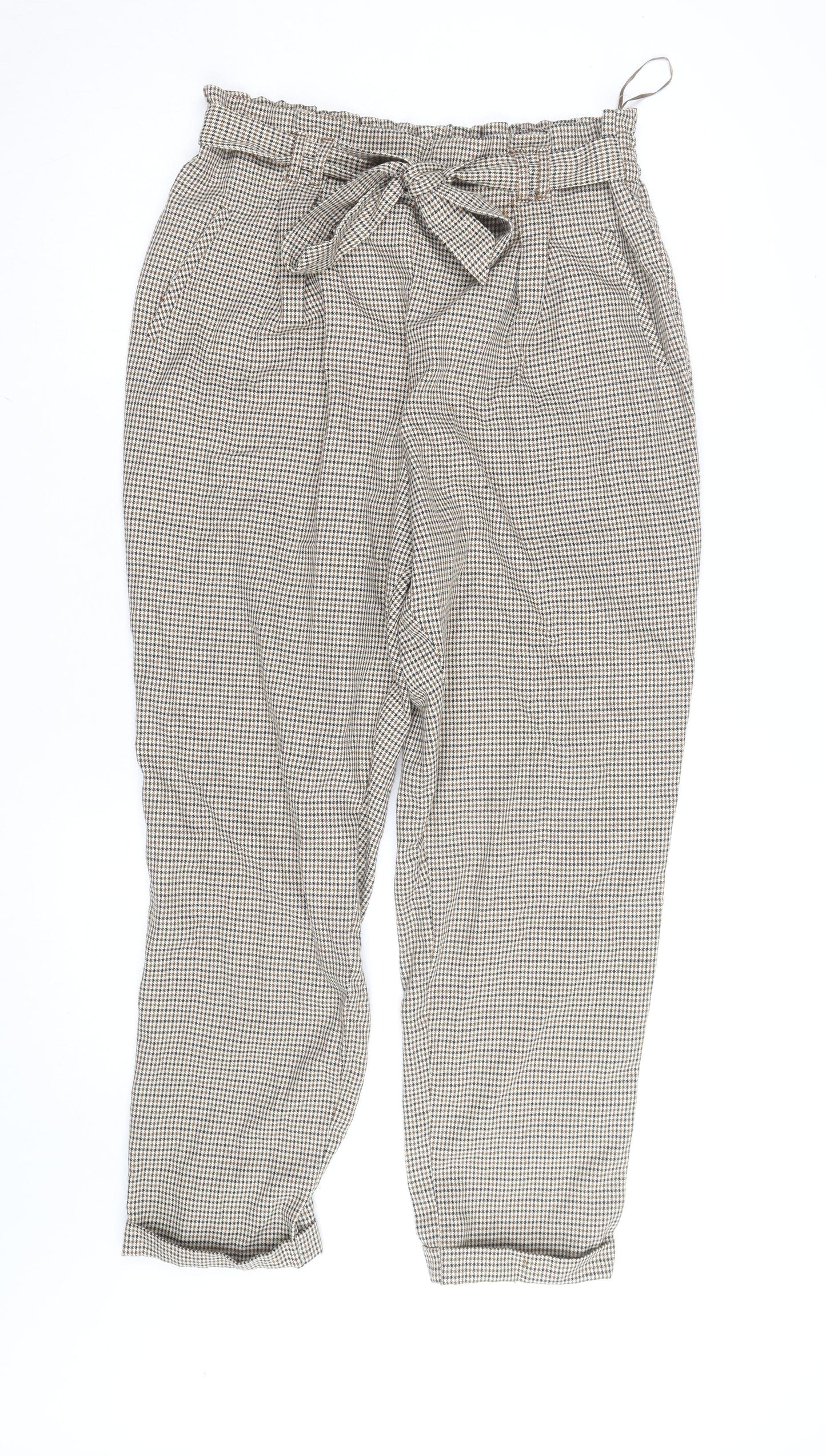 Primark Women’s Brown Check Paperbag Trousers Size 16