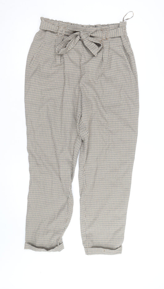 Primark Women’s Brown Check Paperbag Trousers Size 16