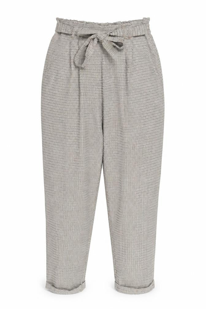 Front view of Primark Women’s Brown Check Paperbag Trousers, size UK 16