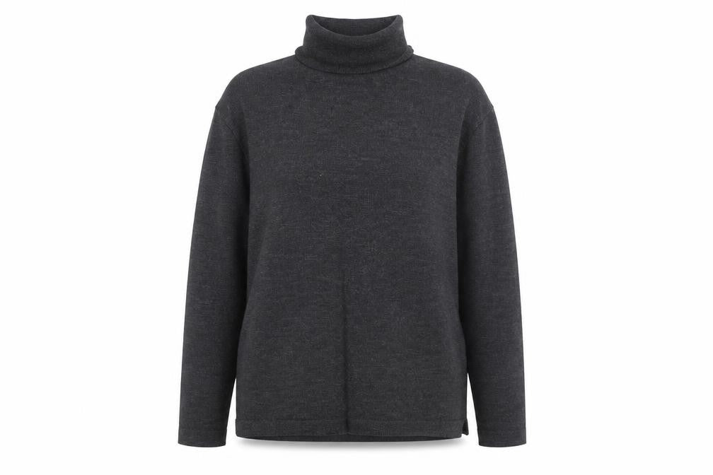 Front view of St Bernard Women’s Grey Roll Neck Lambswool Jumper, size UK 14-16