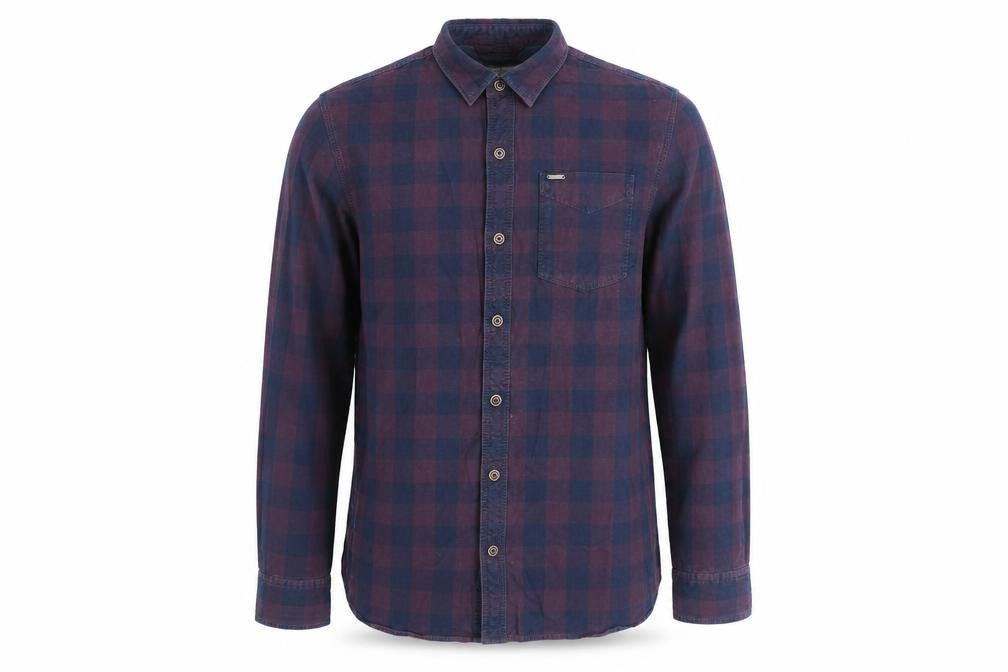 Front view of Diesel Men's Blue Checked Cotton Long Sleeve Button-Up Shirt L