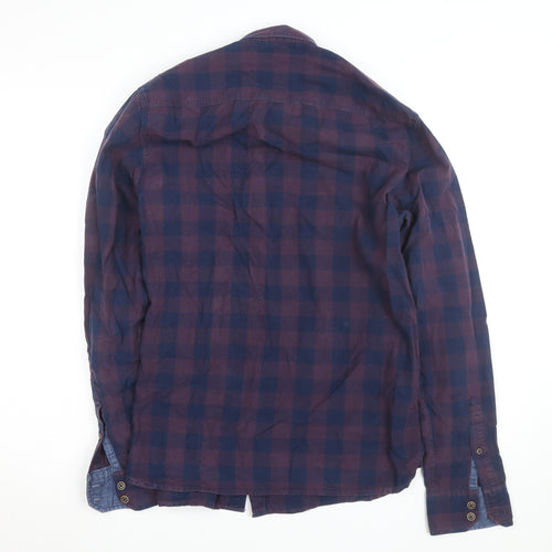 Diesel Men's Blue Checked Cotton Long Sleeve Button-Up Shirt L