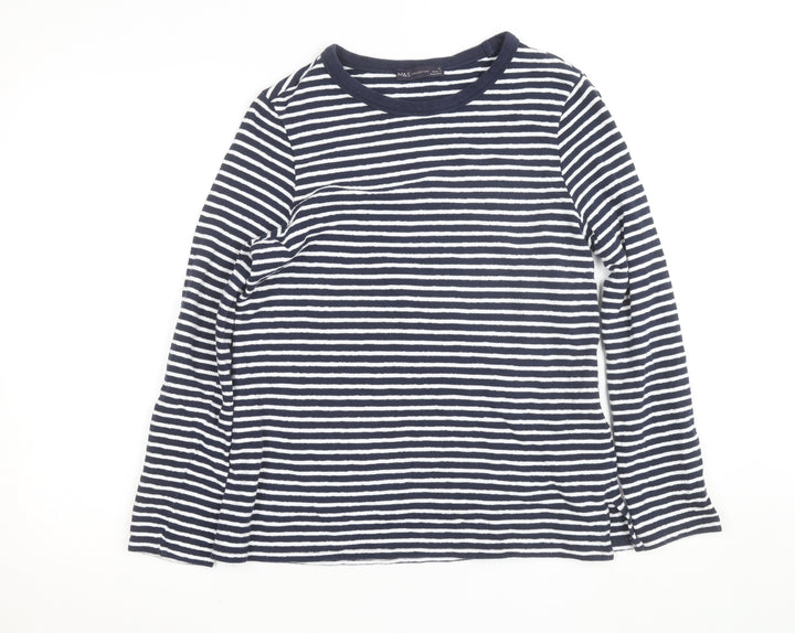 Marks and Spencer Men's Blue Striped Long Sleeve Cotton Top Size 14