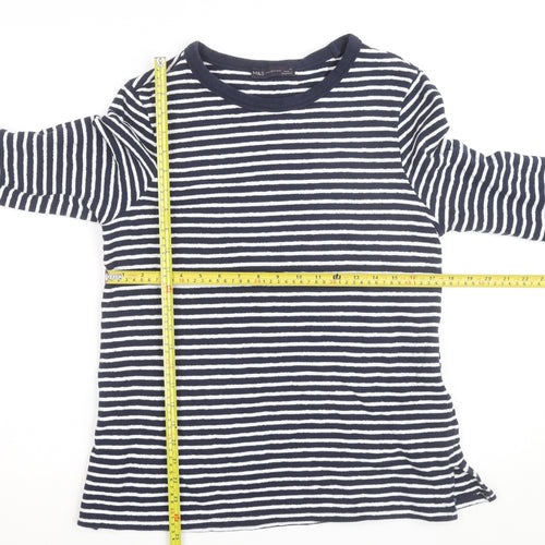Marks and Spencer Men's Blue Striped Long Sleeve Cotton Top Size 14