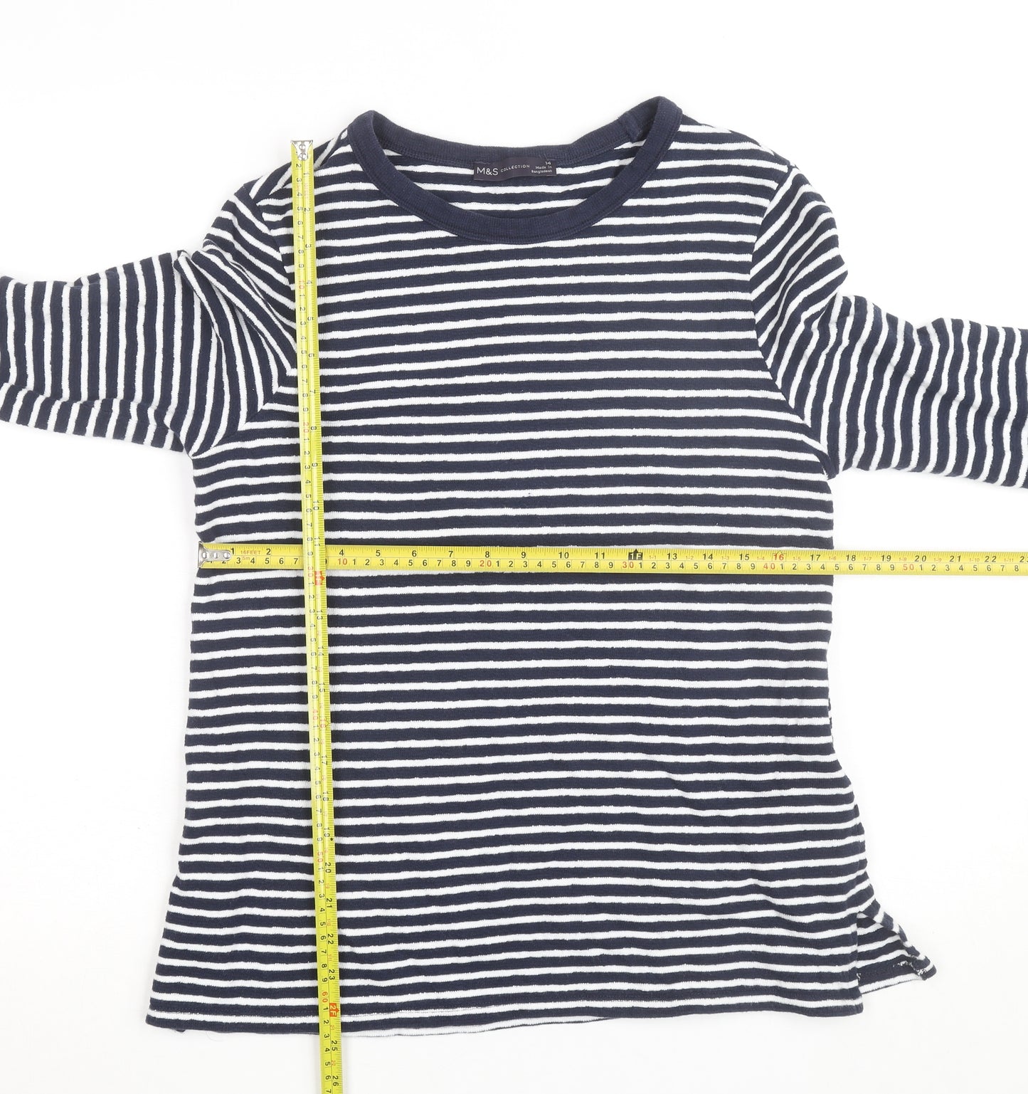 Marks and Spencer Men's Blue Striped Long Sleeve Cotton Top Size 14