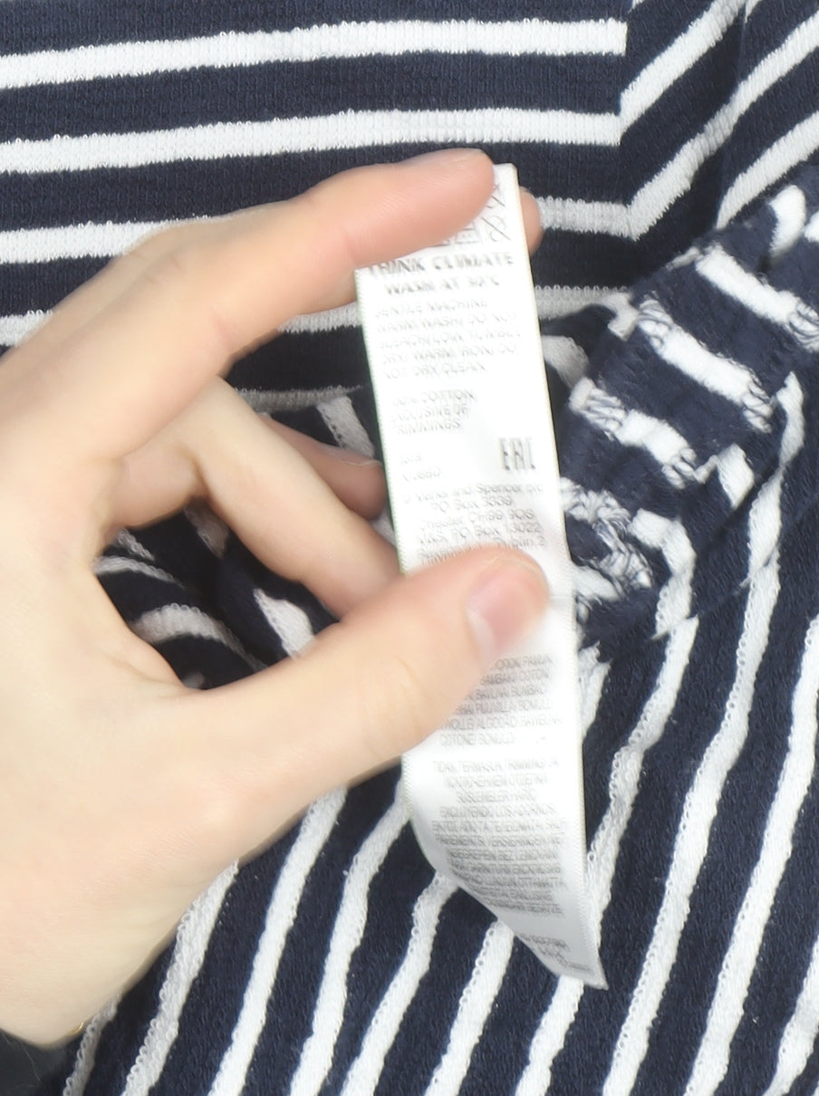 Marks and Spencer Men's Blue Striped Long Sleeve Cotton Top Size 14