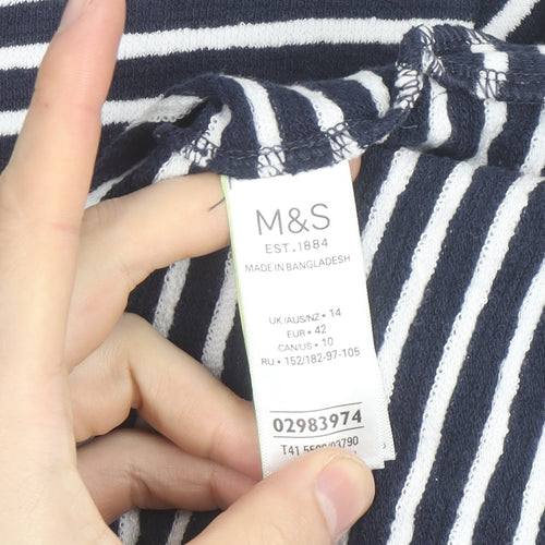 Marks and Spencer Men's Blue Striped Long Sleeve Cotton Top Size 14