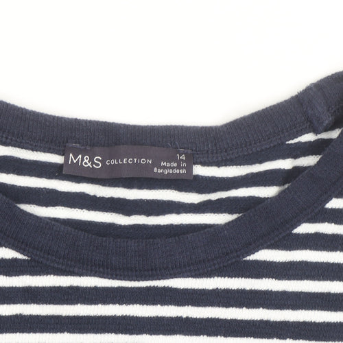 Marks and Spencer Men's Blue Striped Long Sleeve Cotton Top Size 14