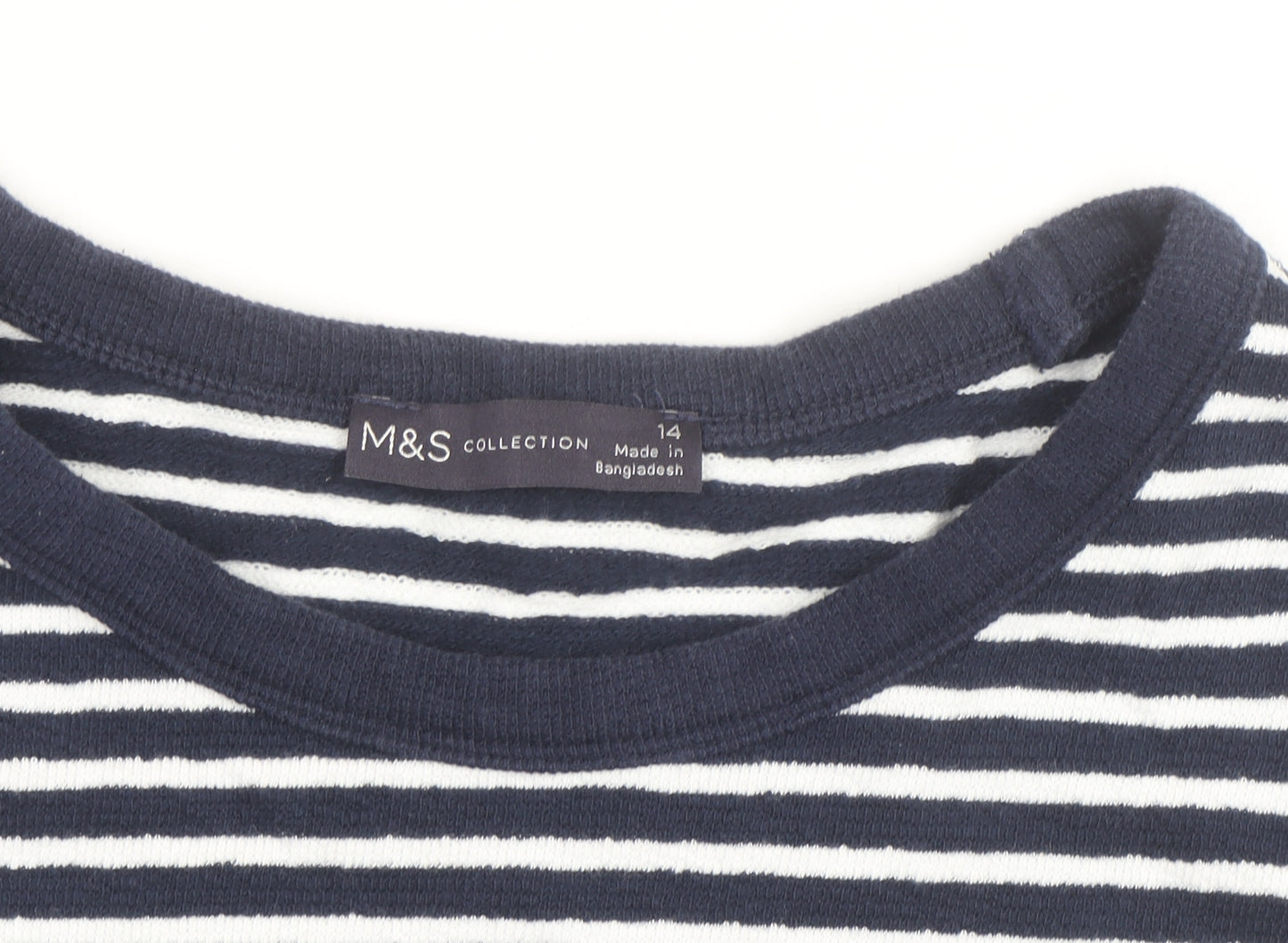 Marks and Spencer Men's Blue Striped Long Sleeve Cotton Top Size 14