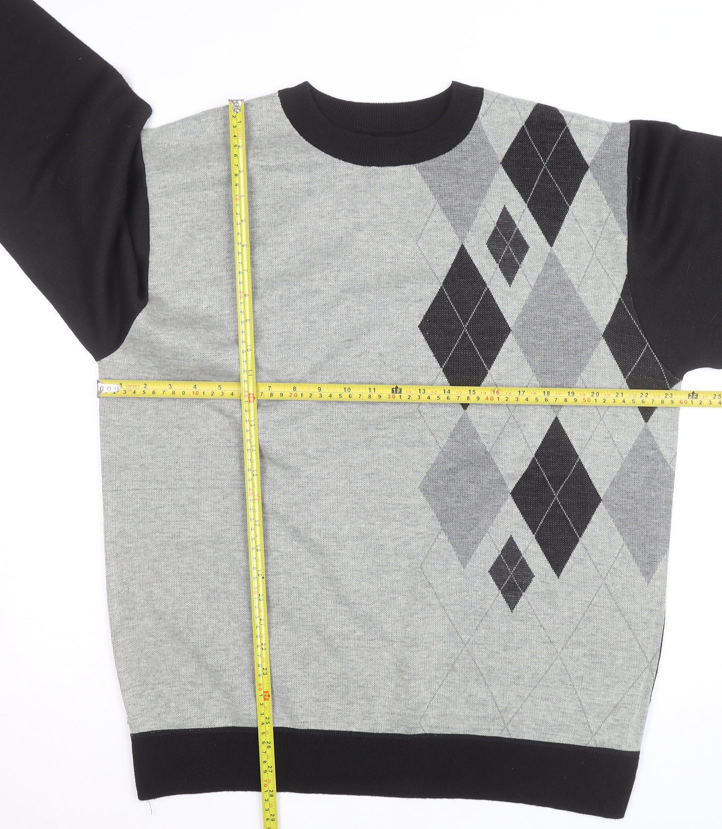 Charles Norton Mens Grey Argyle Crew Neck Pullover Jumper 2XL
