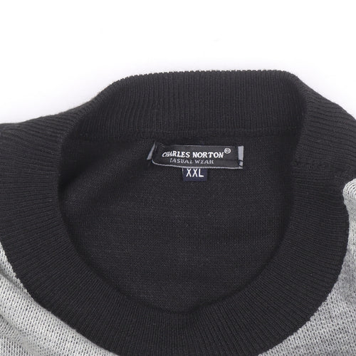Charles Norton Mens Grey Argyle Crew Neck Pullover Jumper 2XL