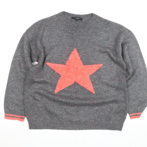 Next Women Grey Star Knit Pullover Jumper Size 10