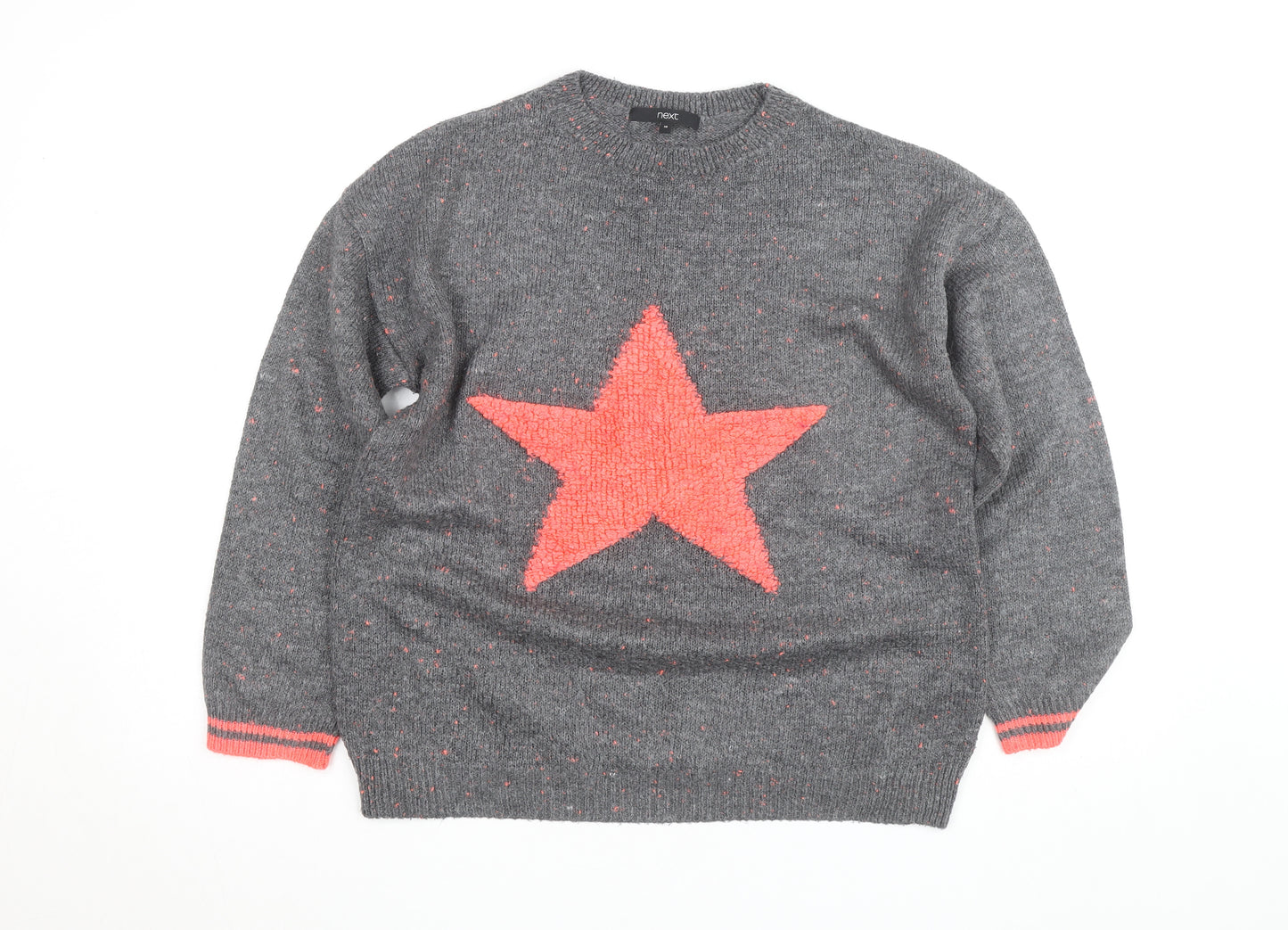 Next Women Grey Star Knit Pullover Jumper Size 10