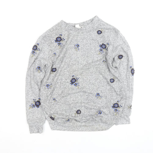 H&M Women Grey Floral Embroidered Maternity Pullover Jumper Size S
