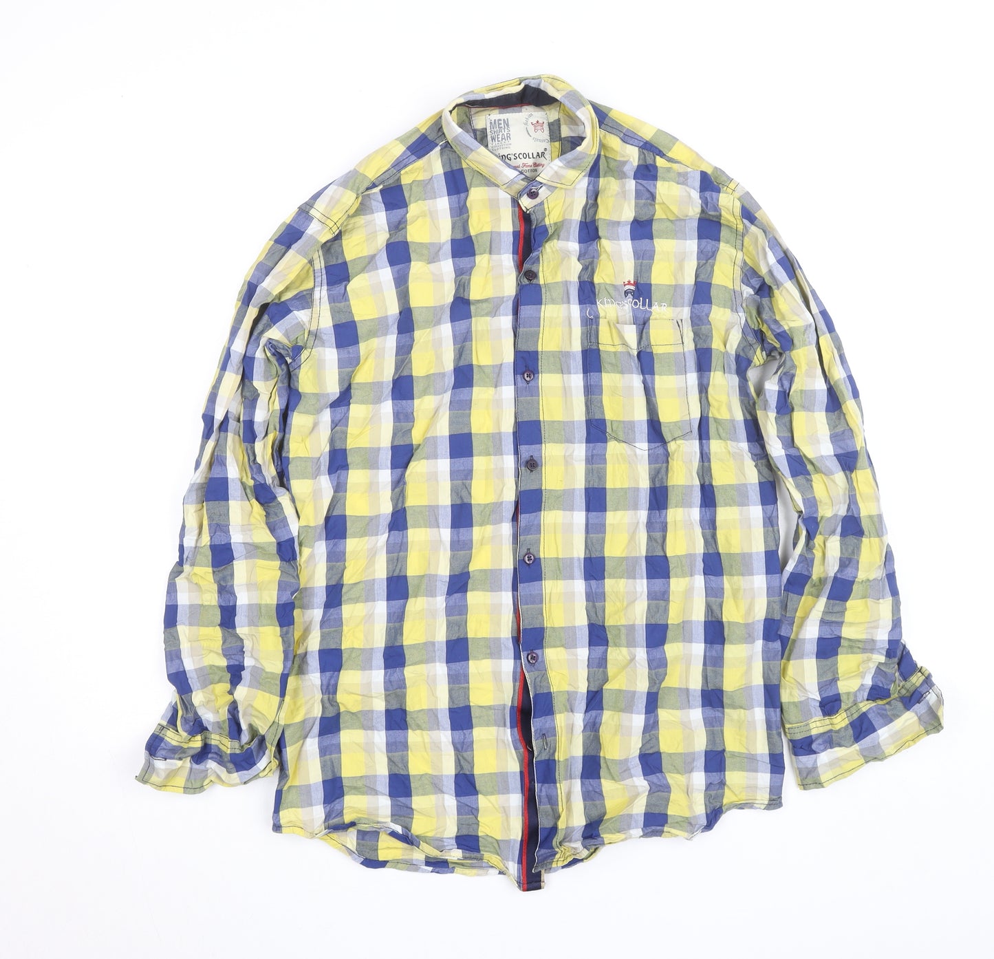 King’s Collar Men’s Multicoloured Check Cotton Long Sleeve Shirt XL