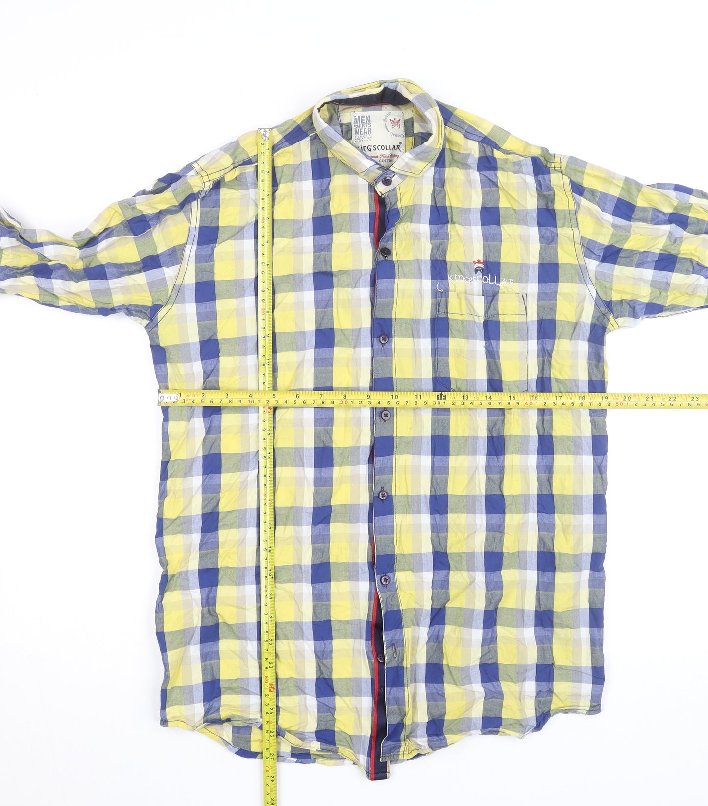 King’s Collar Men’s Multicoloured Check Cotton Long Sleeve Shirt XL